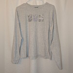 Woolrich Graphic Long Sleeve 100% Cotton Women's XL Heathered Light Grey Vintage